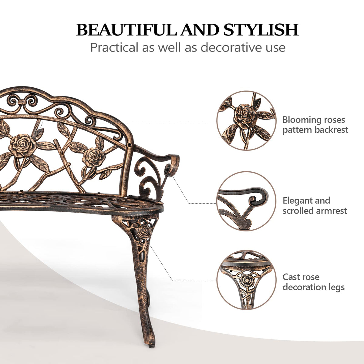 38.5" Metal Rose Bench J836552