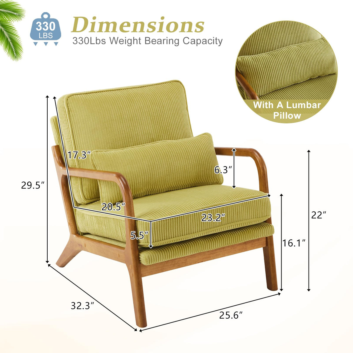 Green Corduroy Accent Chairs Set of 2 E125