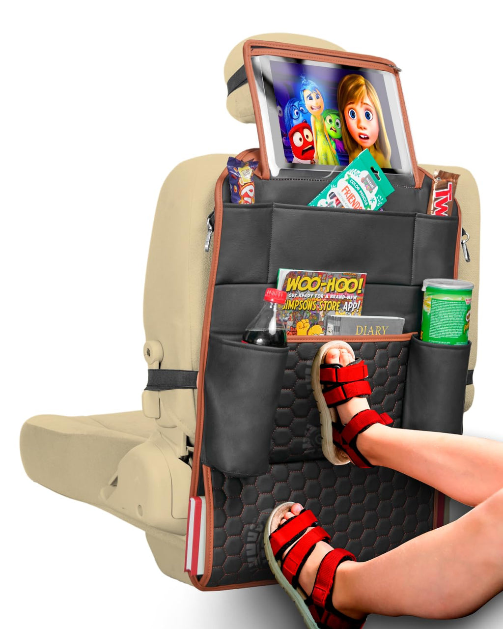 Black-Brown Backless Booster, Waterproof Seat Protector & Backseat Organizer I534115