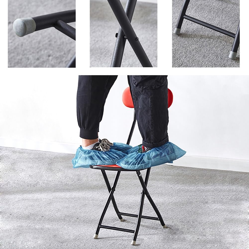 Folding Bar Stool with Backrest, 18 Inch Portable Stool with Footrest, Steel Frame Legs, Black S219542