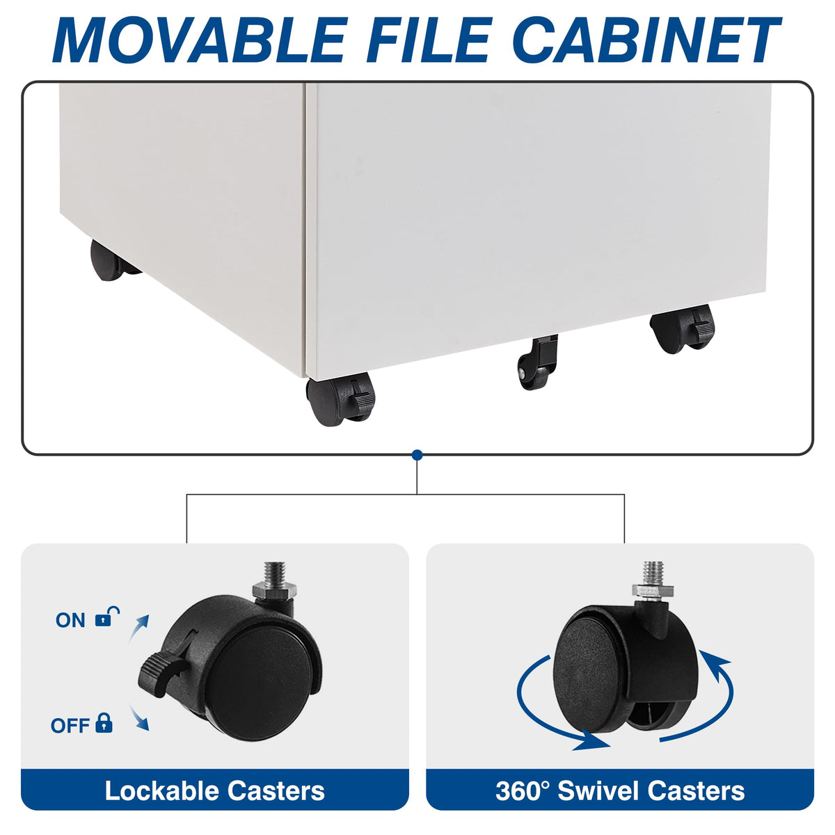 White 3 Drawer Metal File Cabinet with Lock I339075