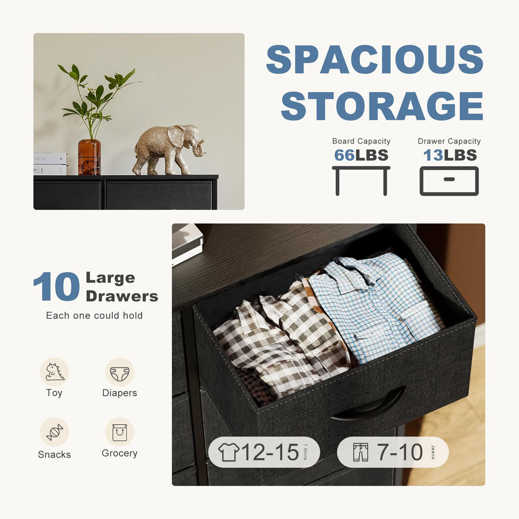 Black 10 Drawer Tall Dresser U14511