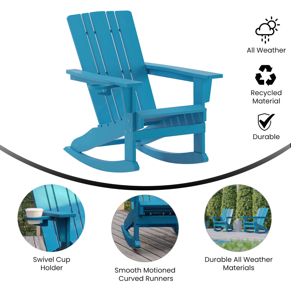 Blue Weather Resistant Poly Resin Adirondack Rocking Chair M2075