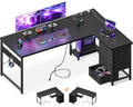 61" L Shaped Gaming Desk with 4 Drawers and Power Outlets, Black K912894