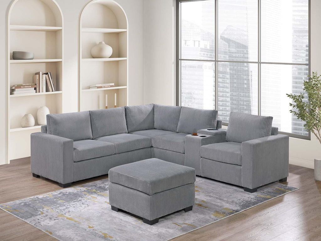 Light Gray Corduroy Upholstered Sectional Sofa Set U5583