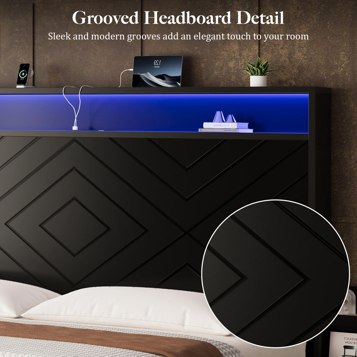 King Size Bed Frame with Tall Headboard I815326