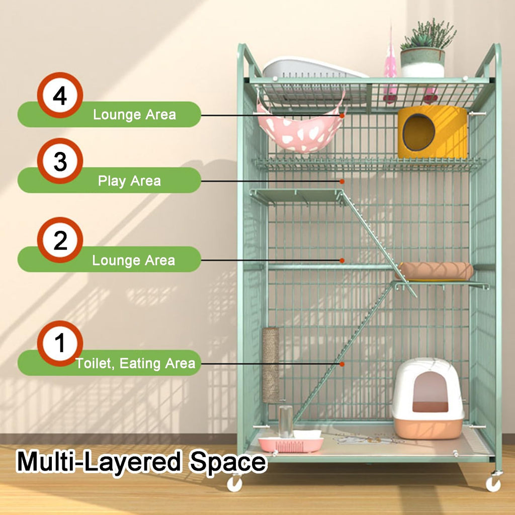 4-Tier Metal Wire Cat Cage with Wheels C603692
