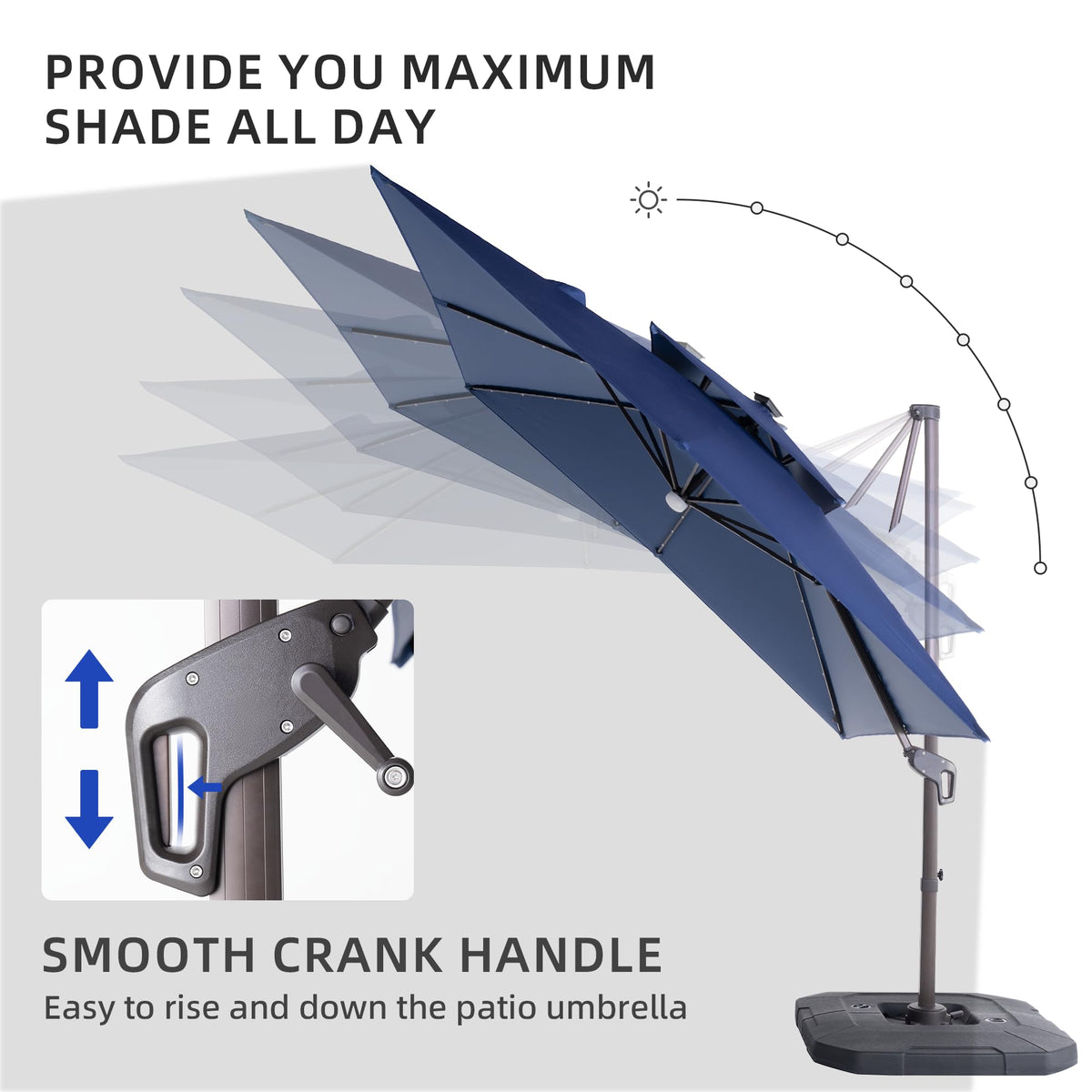 9x9 FT Cantilever Offset Patio Umbrella with Lights & Base R7635