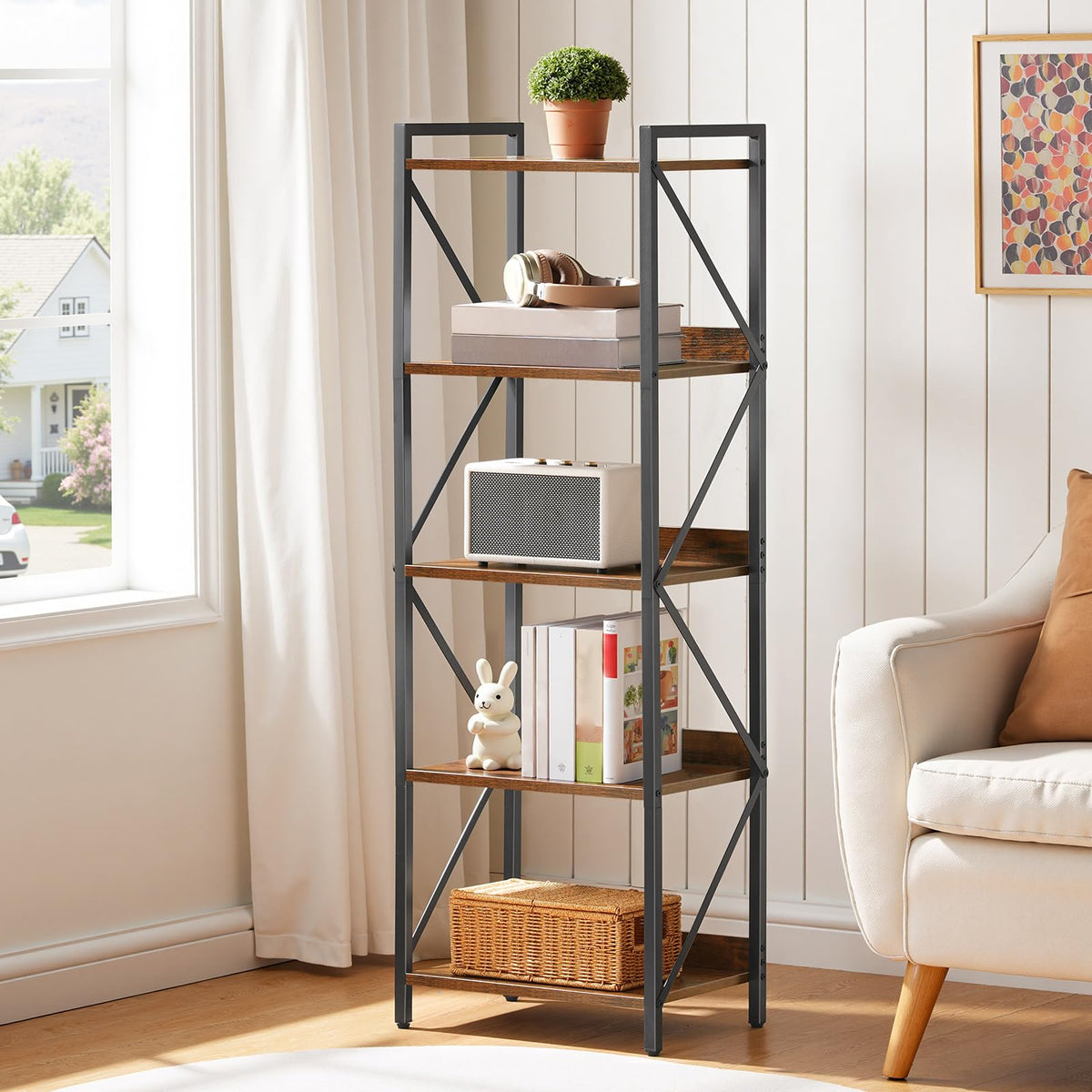 5-Tier Industrial Bookshelf with Metal Frame N592372