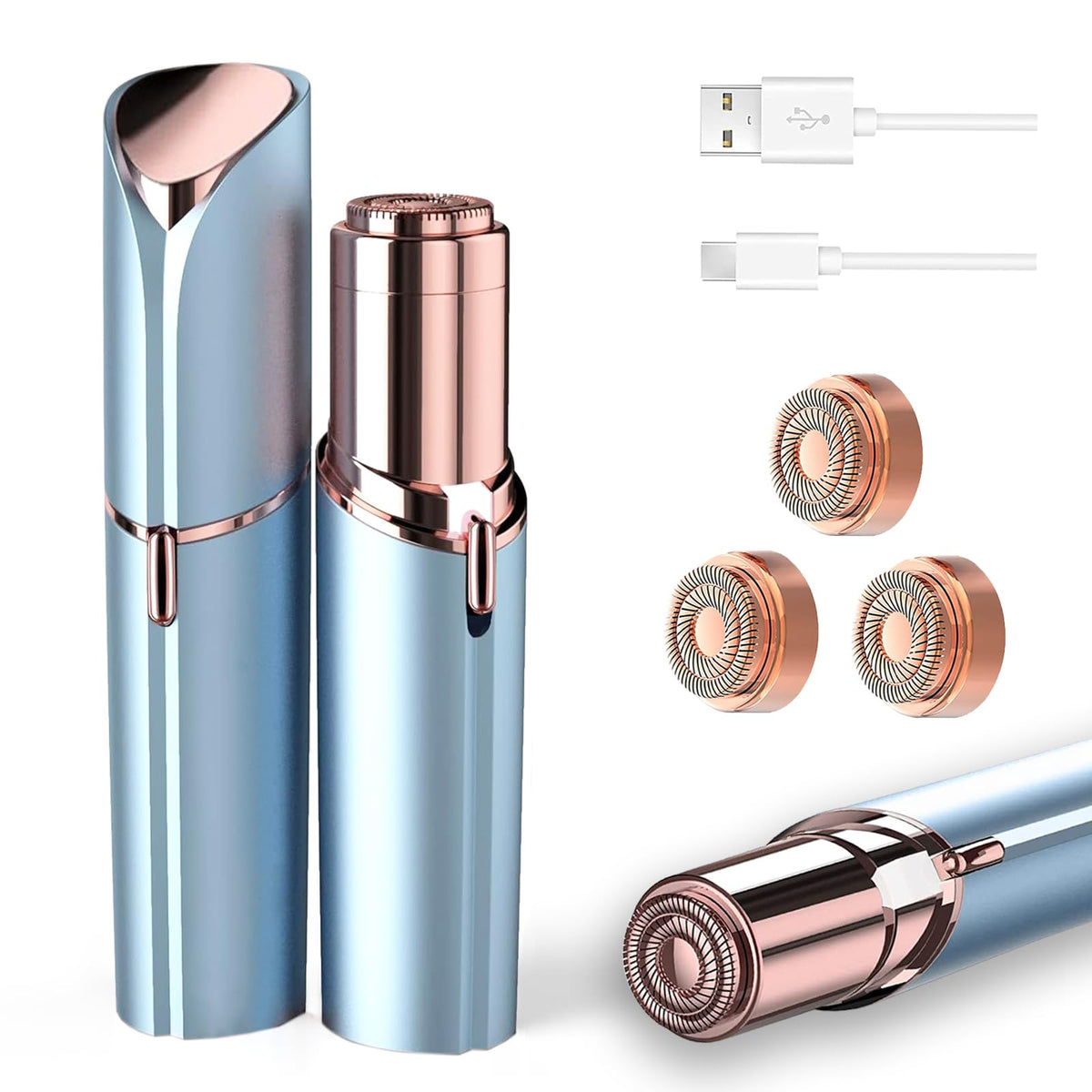 Facial Hair Removal USB Rechargeable 3 Replacement Heads J6283