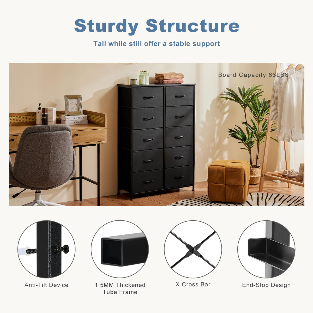 Black 10 Drawer Tall Dresser U14511
