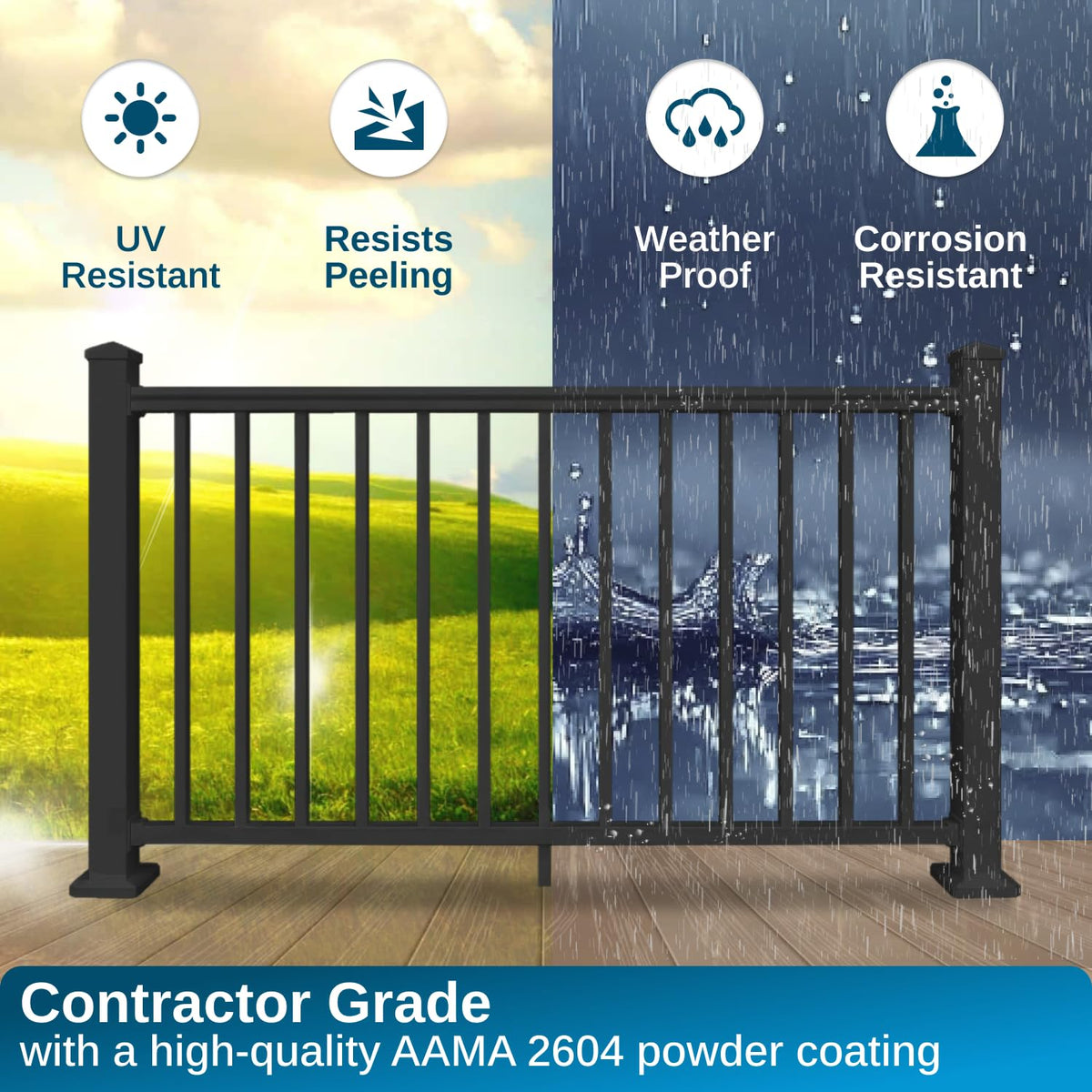 36 in. H x 8 ft. W Aluminum Deck Railing Kit with Black Powder-Coated Finish A8744
