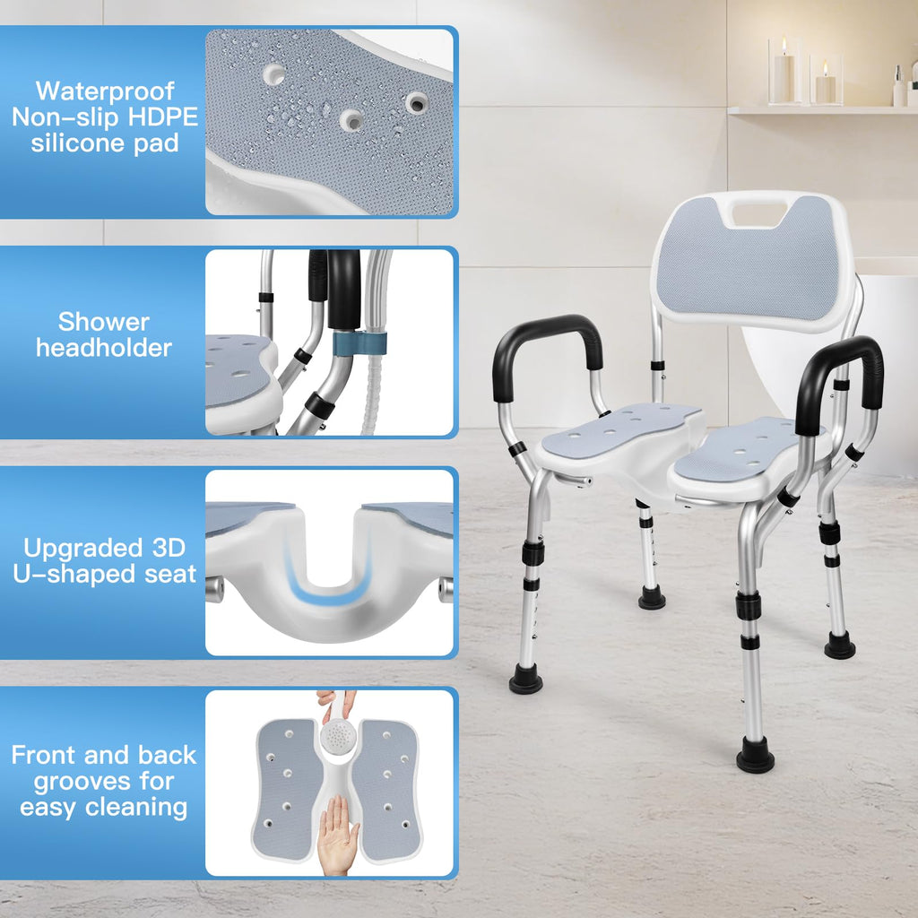 Shower Chair with U-Shaped Seat, Adjustable Height, 350 lb U52463