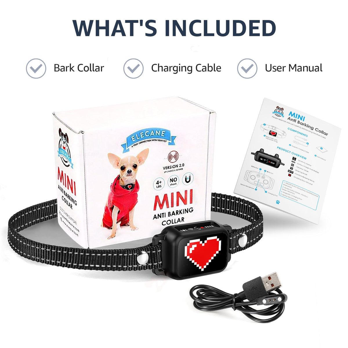 Small Dogs Bark Collar with Magnetic Charging W9080