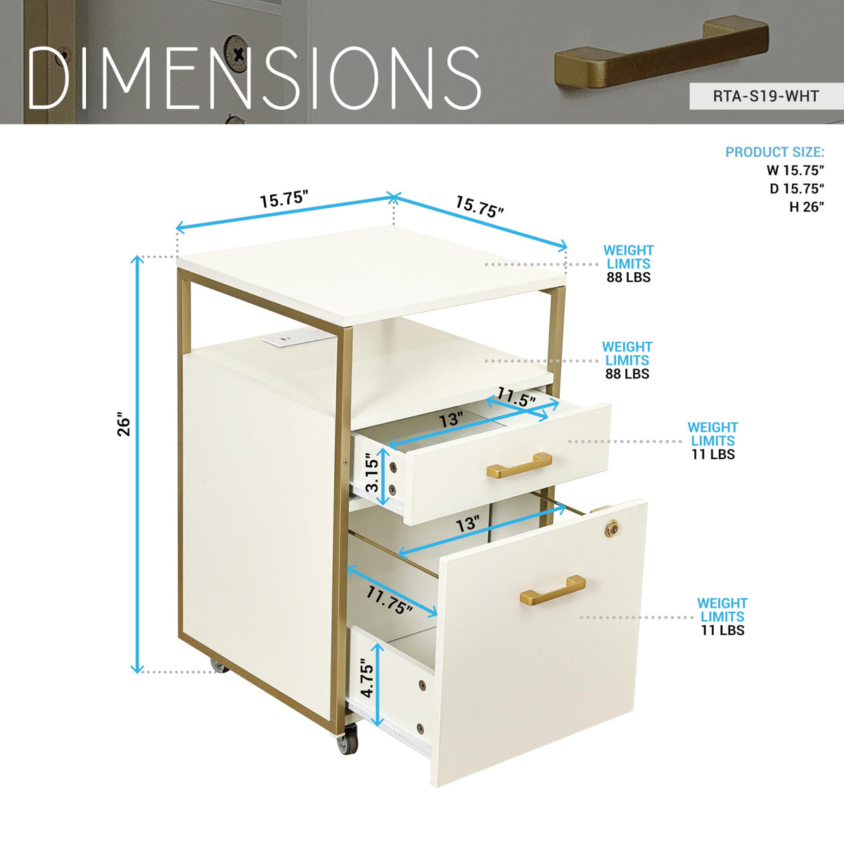 2 Drawer Rolling File Cabinet with Lock Q6371