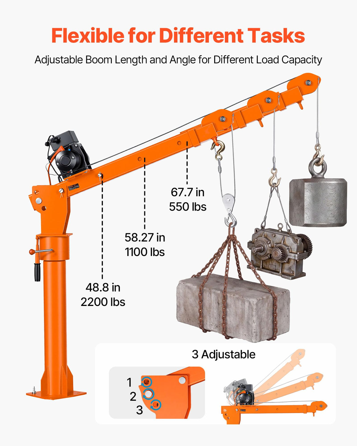 Electric Truck Crane with 12V Electric Winch and 360° Rotating Telescopic Boom G12191