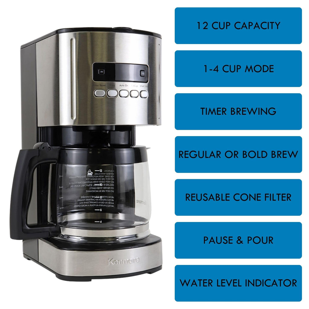 Programmable Drip Coffee Maker with Glass Pot, 12 Cup Black P6219