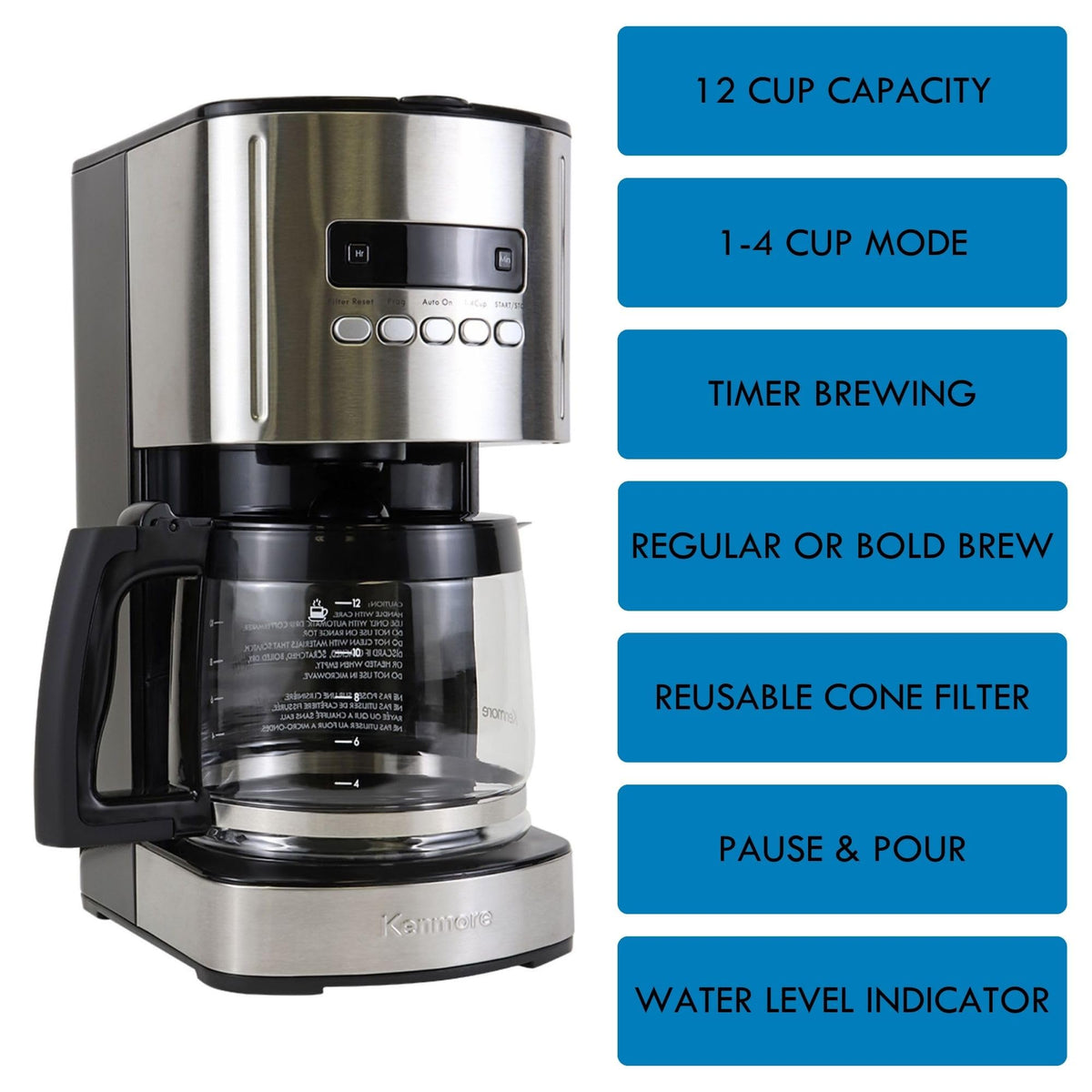 Programmable Drip Coffee Maker with Glass Pot, 12 Cup Black P6219