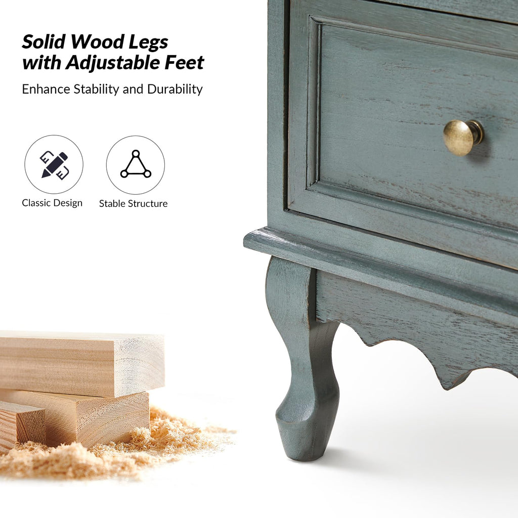 Blue 3-Drawer Nightstand with Charging Station W18264