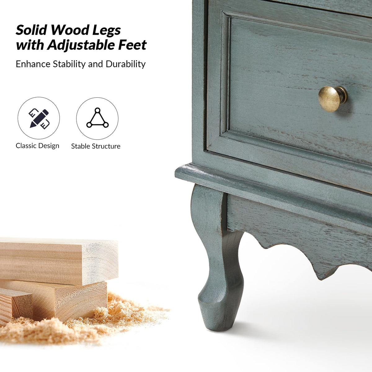 Blue 3-Drawer Nightstand with Charging Station W18264