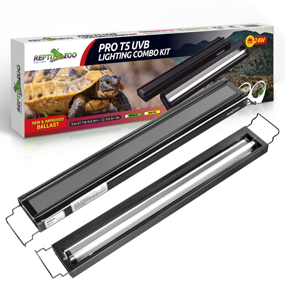 UVB Reptile Light T5 HO Combo Kit with 10.0 UVB Tube Bulb 24W-22Inch L984354