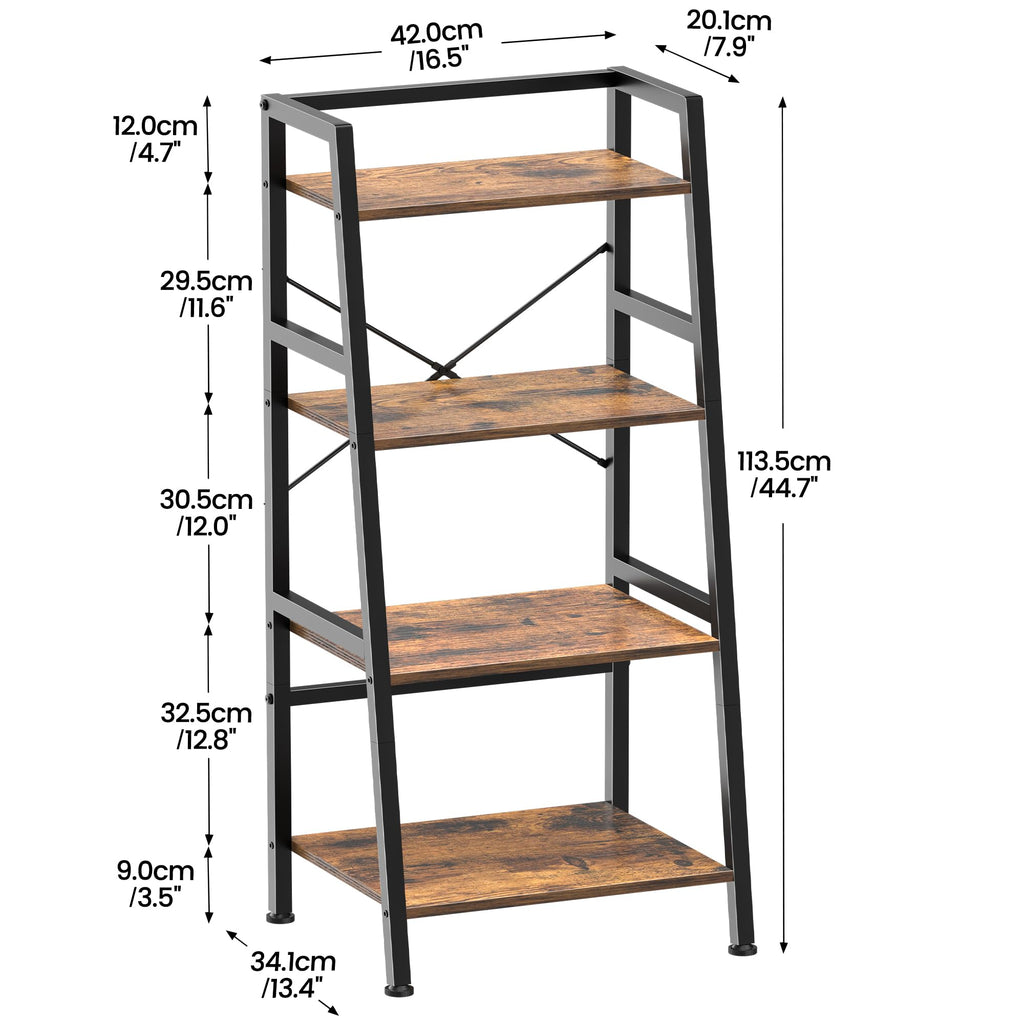 4-Tier Industrial Bookshelf with Steel Frame S366