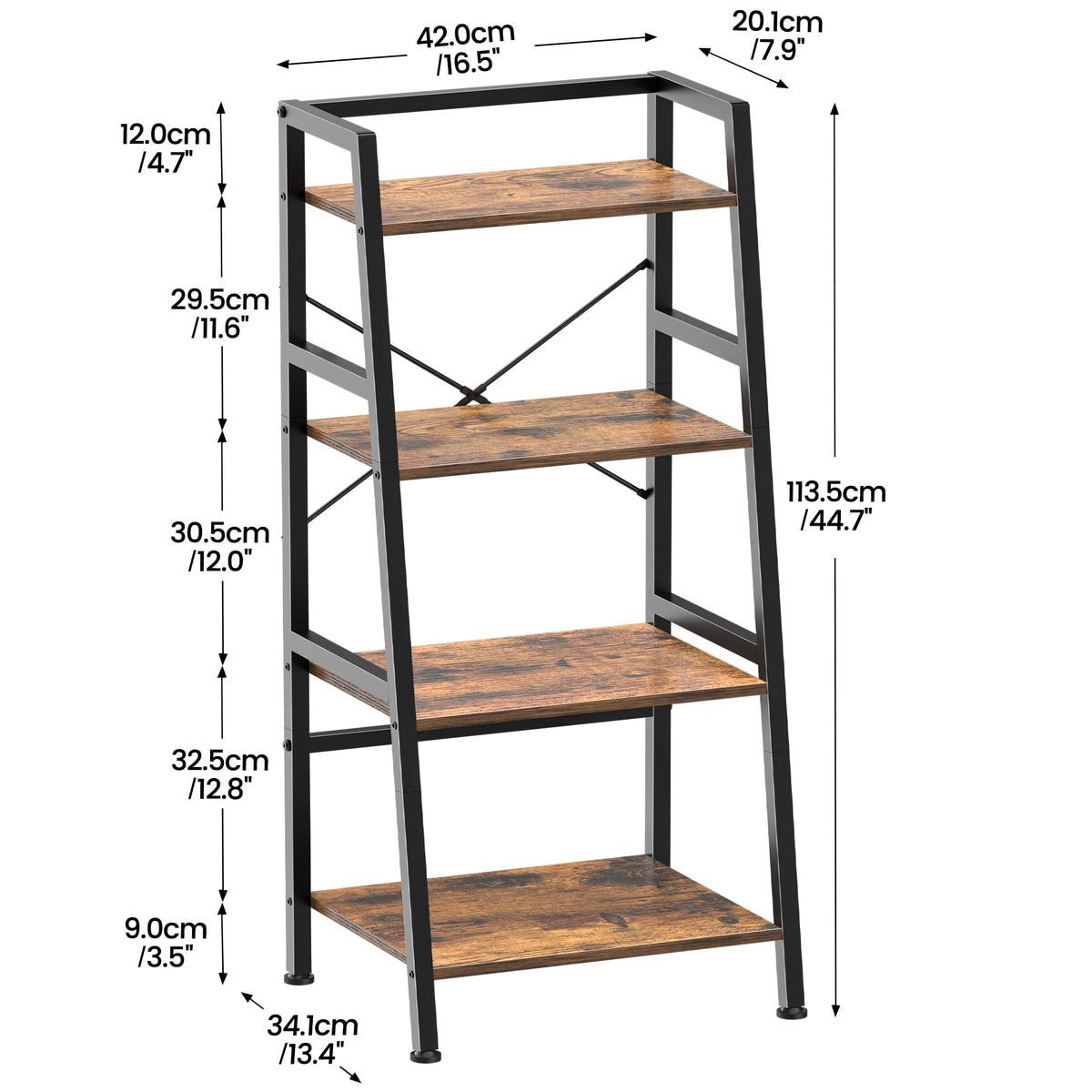 4-Tier Industrial Bookshelf with Steel Frame S366