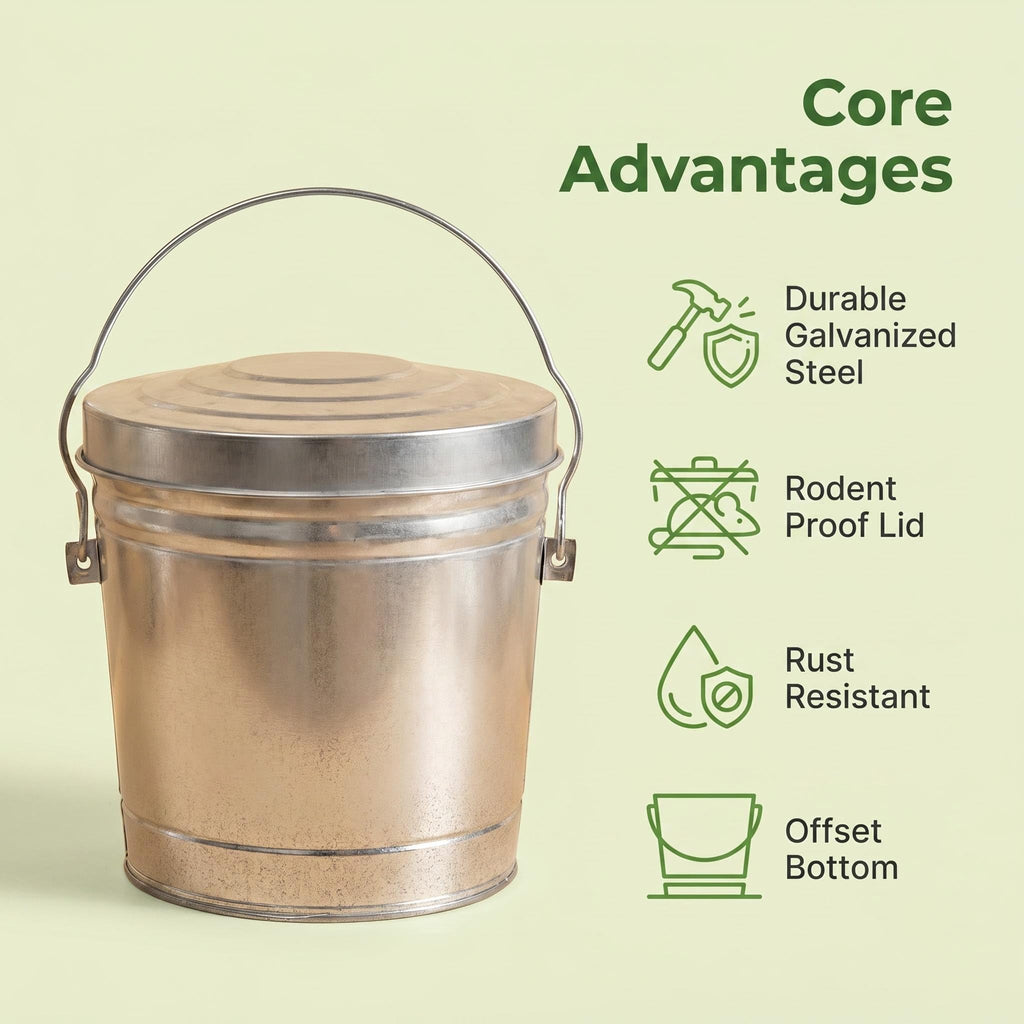 Galvanized Steel 6 Gallon Trash Can with Locking Lid H2440