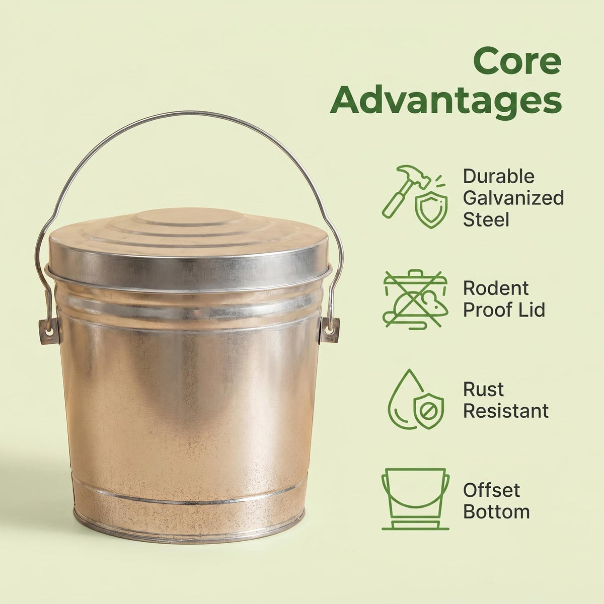 Galvanized Steel 6 Gallon Trash Can with Locking Lid H2440