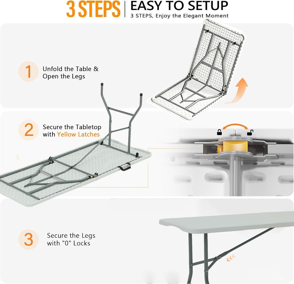 6FT White HDPE Folding Table with Carry Handle W302889