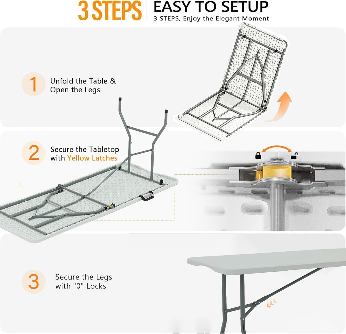 6FT White HDPE Folding Table with Carry Handle W302889
