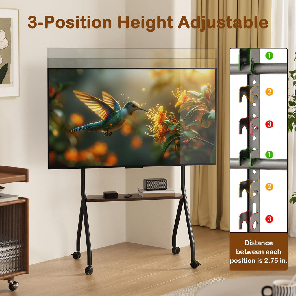 Black Height Adjustable Rolling TV Stand for 49-75 Inch TVs B614579