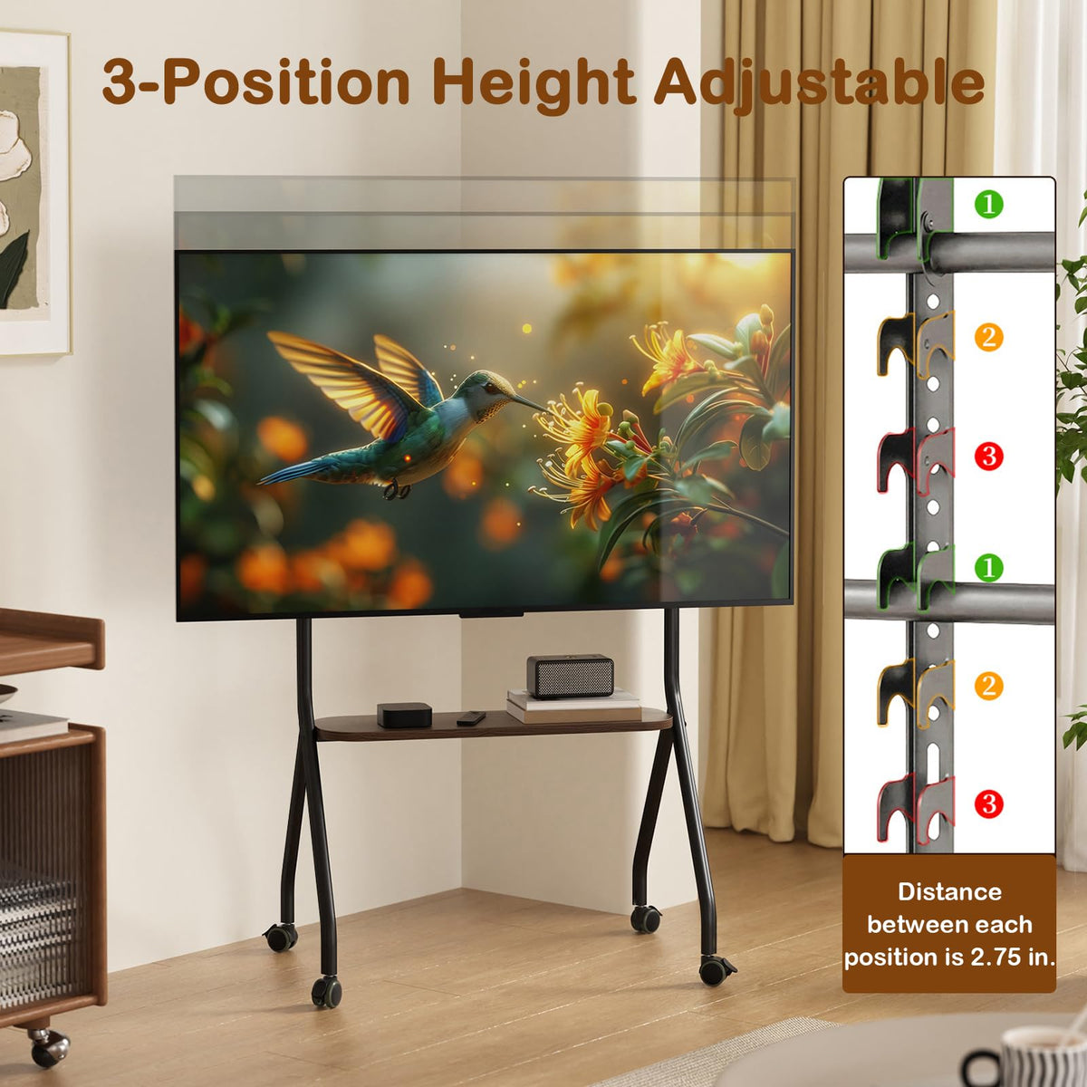 Black Height Adjustable Rolling TV Stand for 49-75 Inch TVs B614579