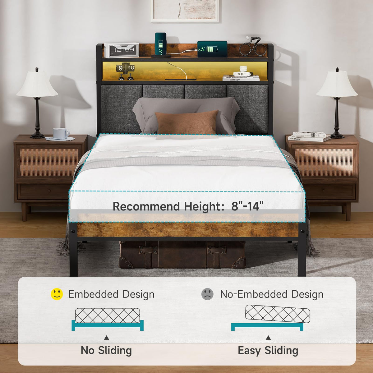 Twin Bed Frame with Upholstered Headboard Z5873