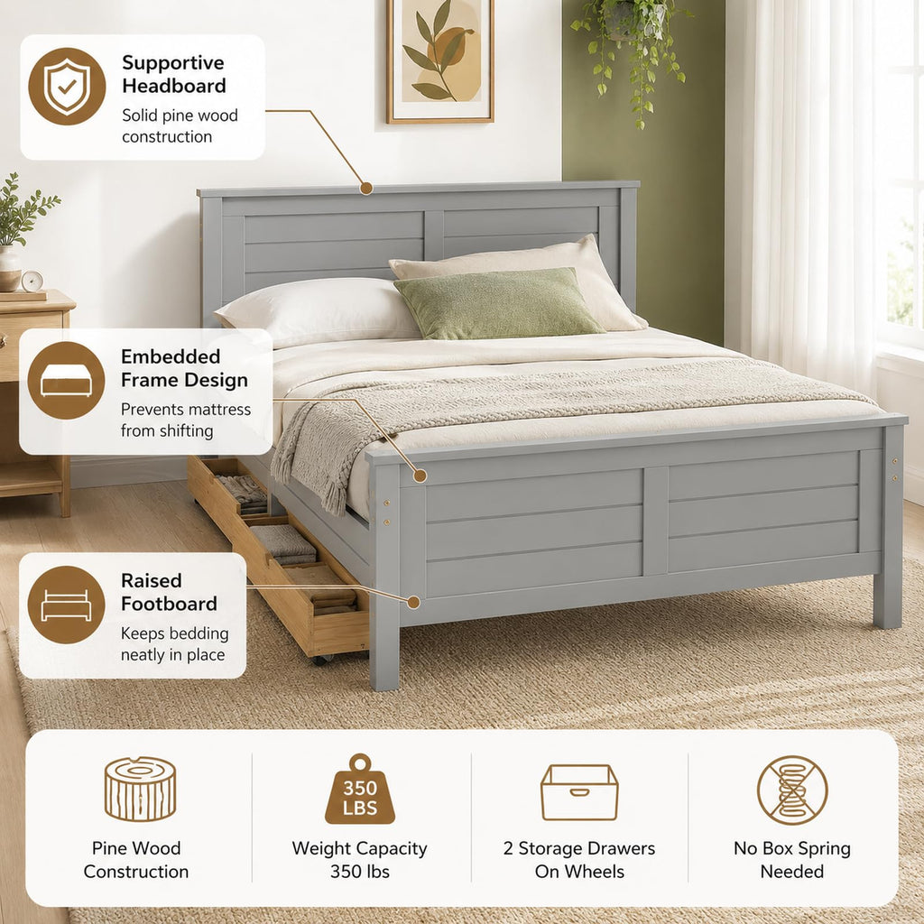 Wood Bed Frame with 2 Drawers & Headboard B480