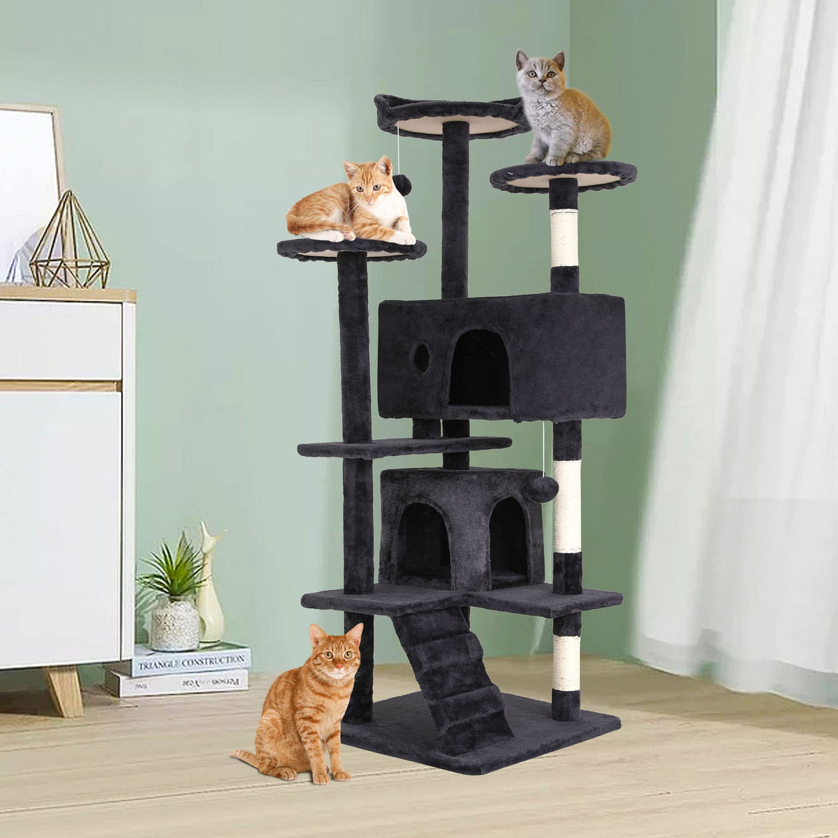 70 Inch Multi-Level Cat Tree with Scratching Post, Condo, Plush Perch P166090