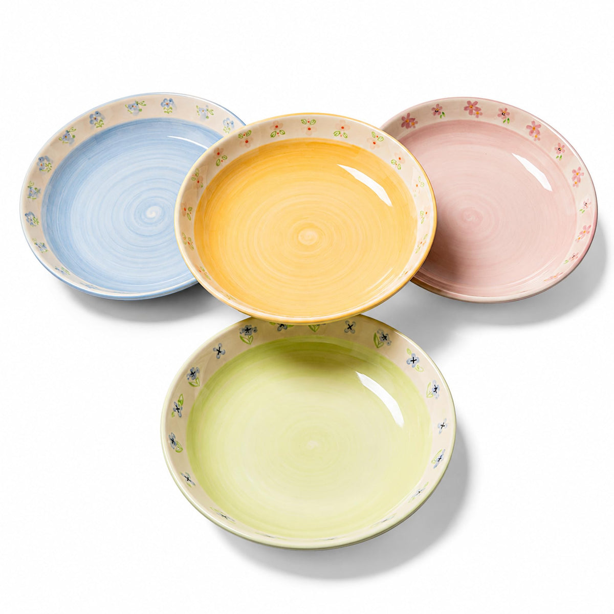 Hand-Painted Floral Ceramic Pasta Bowls Set of 4 C44701