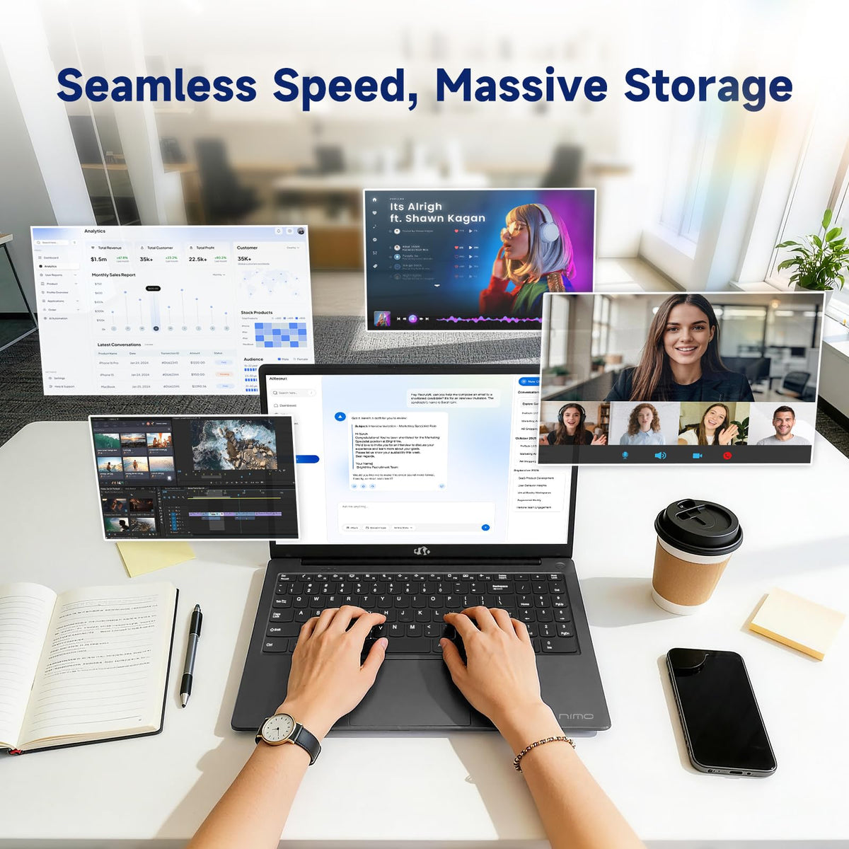 15.6" FHD Laptop, Intel 4 Cores, 8GB RAM, 256GB SSD N838073