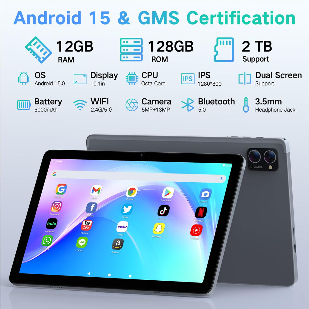 Android 15 Tablet 10.1 Inch Octa-Core 12GB RAM 128GB ROM L33210