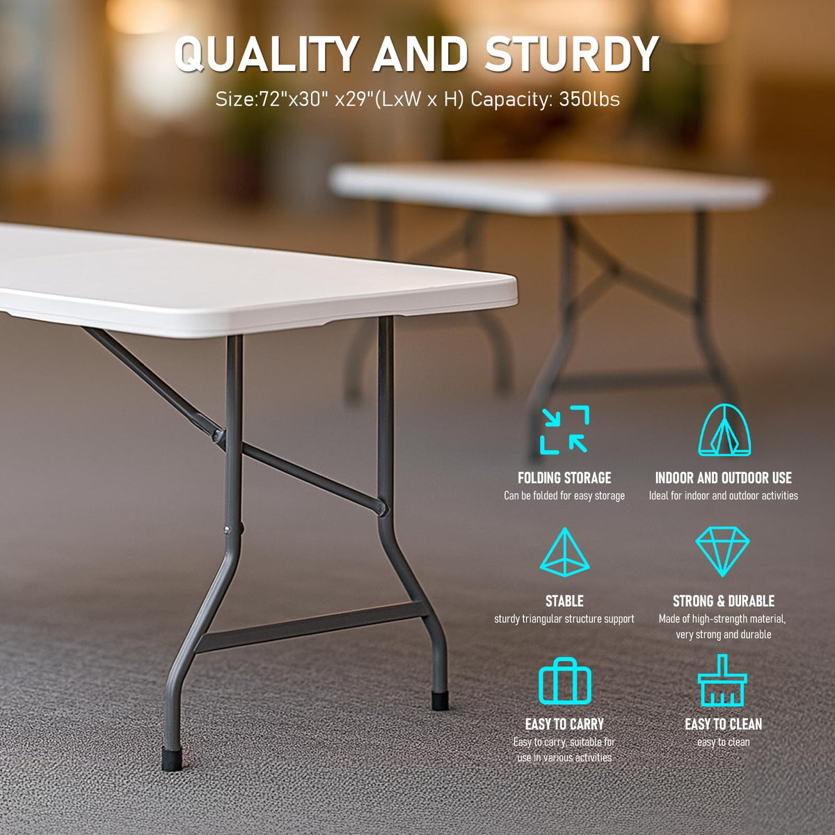 6FT White HDPE Folding Table with Carry Handle W302889