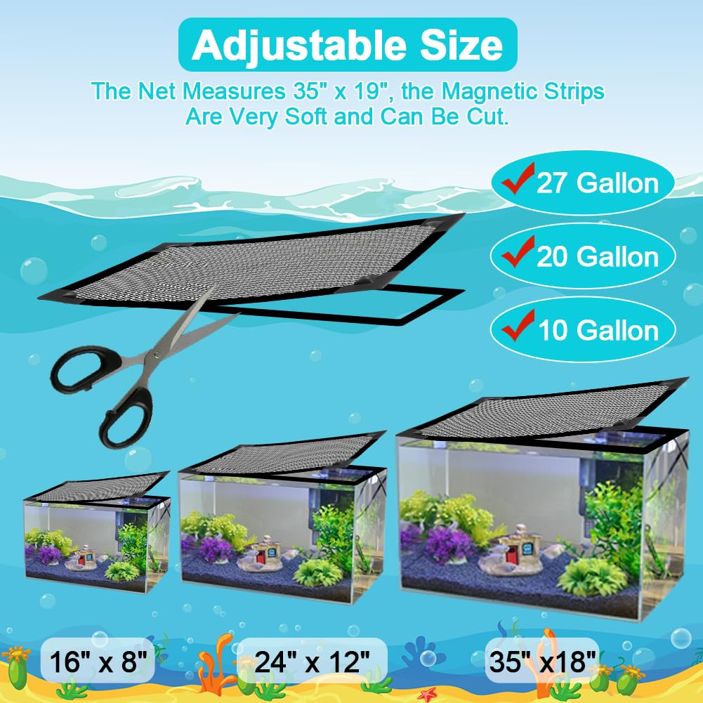 Magnetic Aquarium Cover Lid Anti-Jumping Net Adjustable Max 35''X19'' U8515