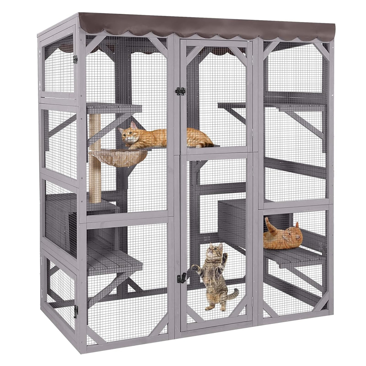 Outdoor Catio Cat Enclosure with 7 Platforms Grey J881