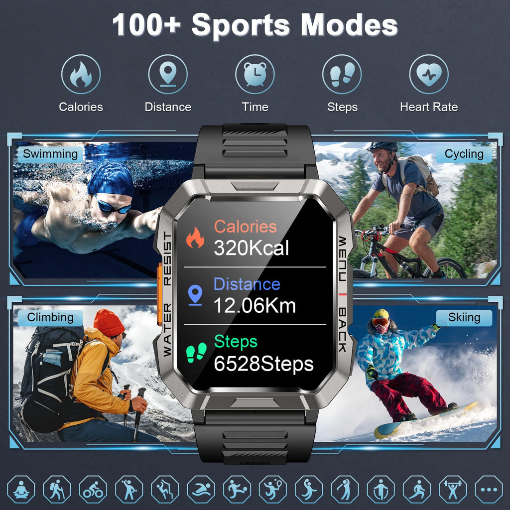 Smart Watch with Flashlight Compass Heart Rate SpO2 Sleep Monitor 2 Straps D4904