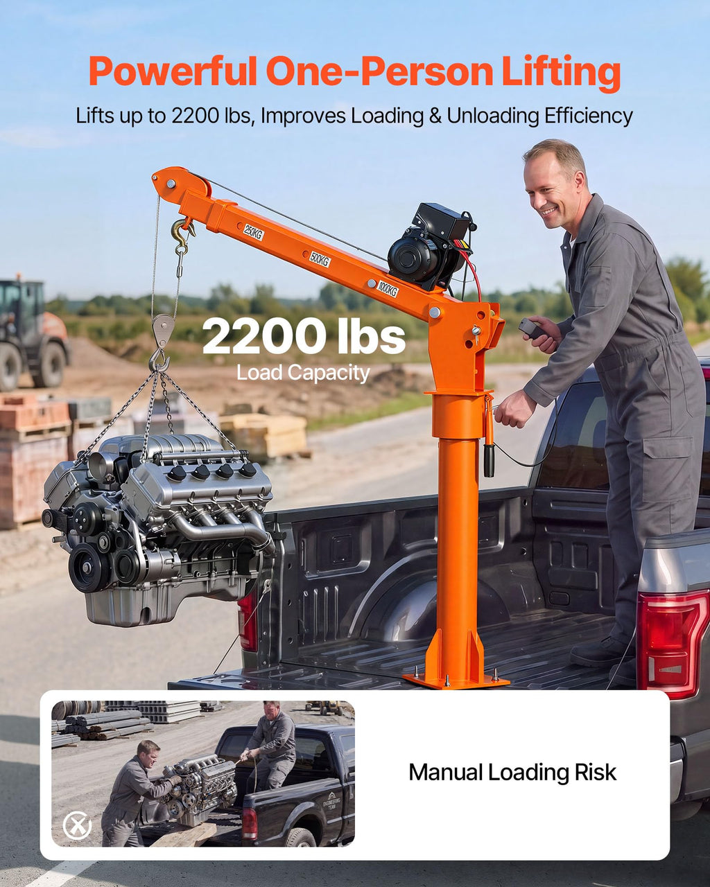 Electric Truck Crane with 12V Electric Winch and 360° Rotating Telescopic Boom G12191