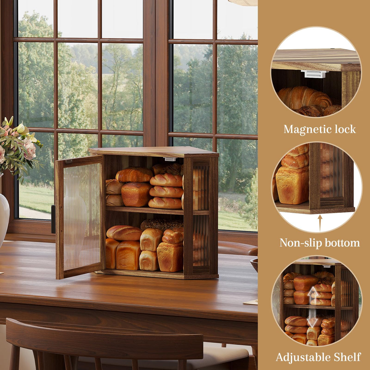 Acacia Wood Corner Bread Box R35072
