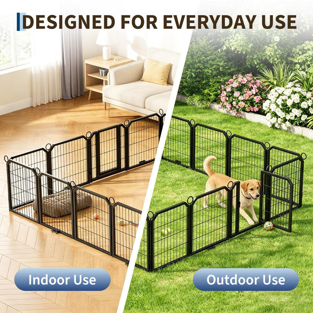 24 Inch 8 Panels Metal Dog Playpen with Door & Stakes A52911