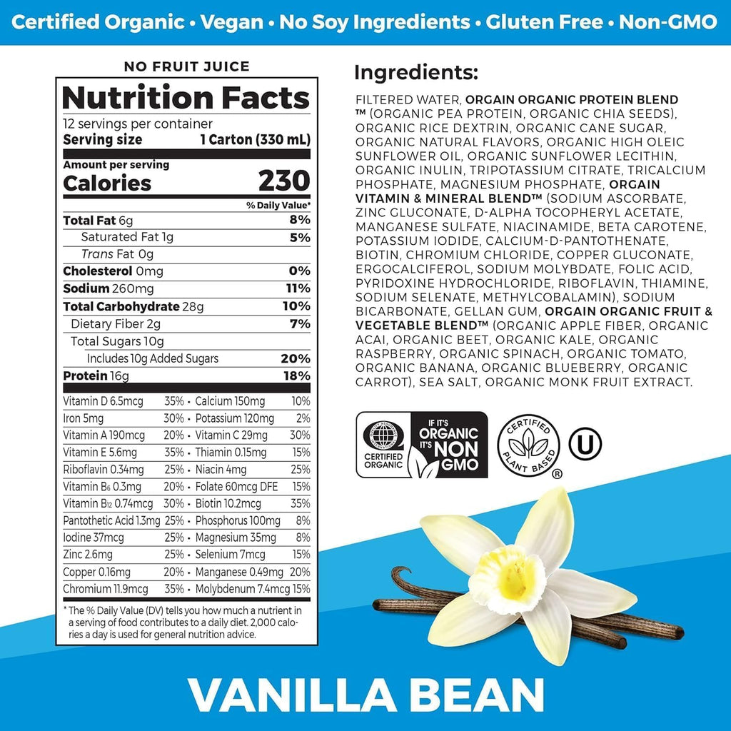 Organic Vegan Protein Shake Smooth Chocolate & Vanilla Bean 16g 11 Fl Oz P44790