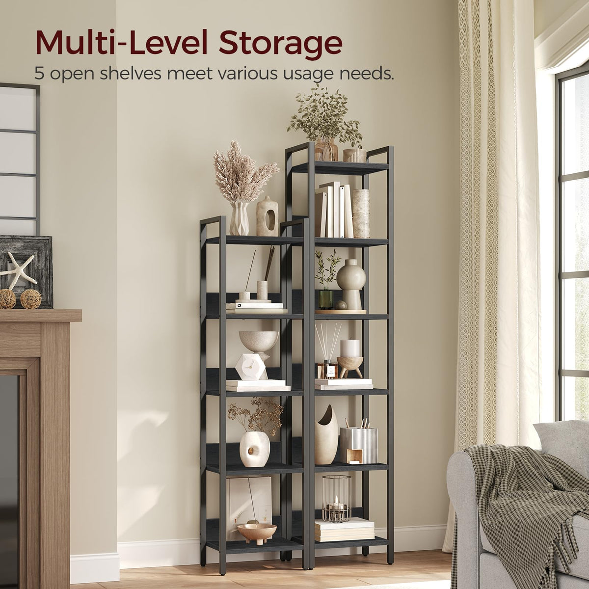 5-Tier Black Bookshelf X297