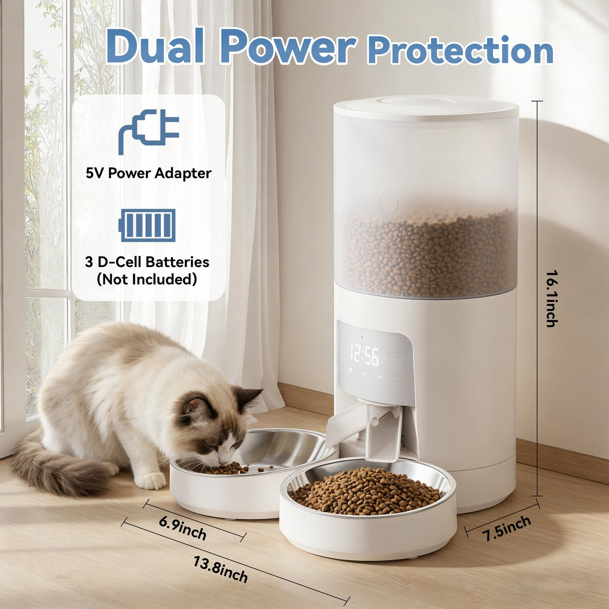 Automatic Cat Feeder for 2 Cats, 6L White C7508