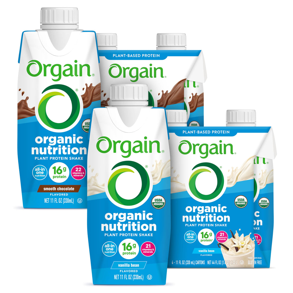 Organic Vegan Protein Shake Smooth Chocolate & Vanilla Bean 16g 11 Fl Oz P44790